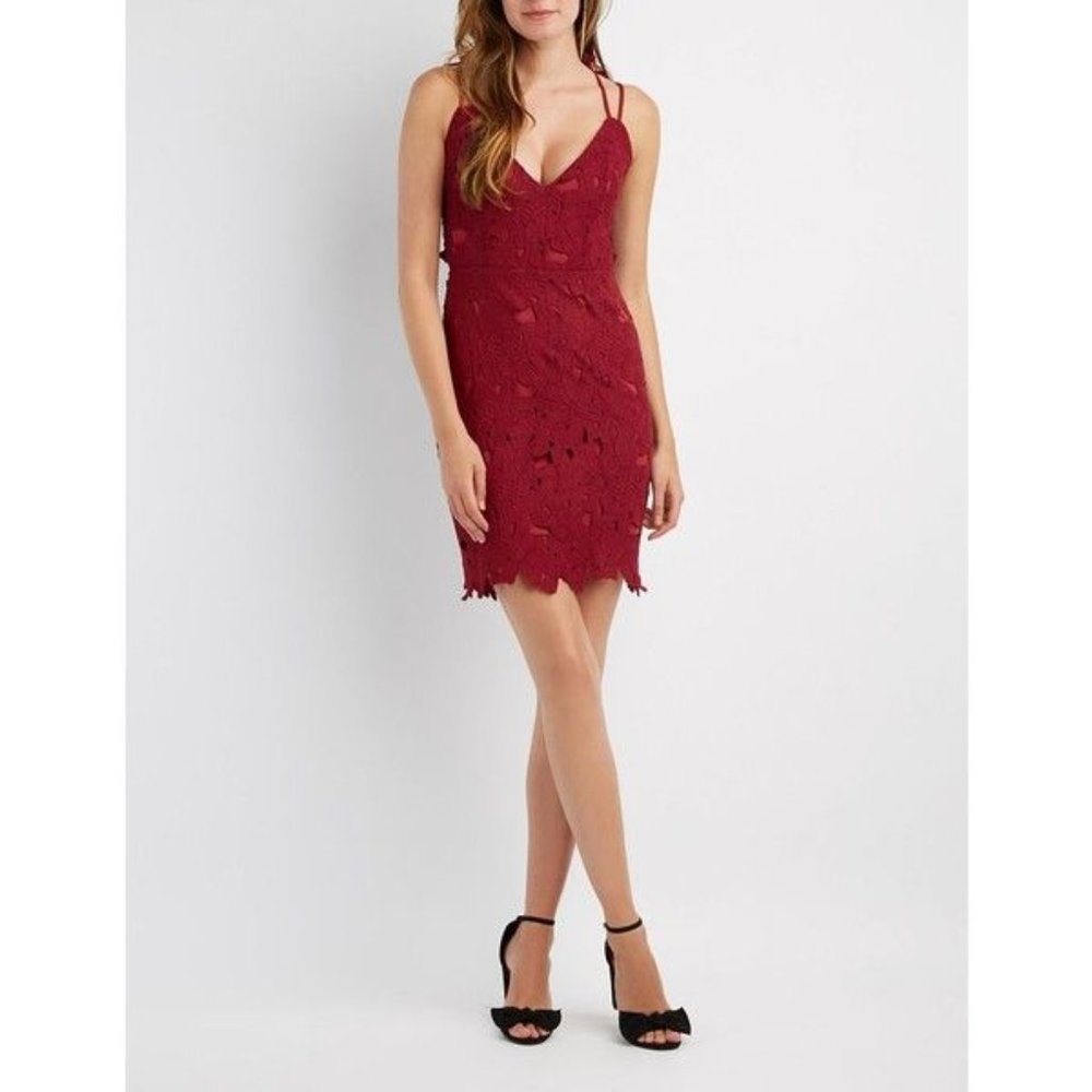 fitted red lace dress